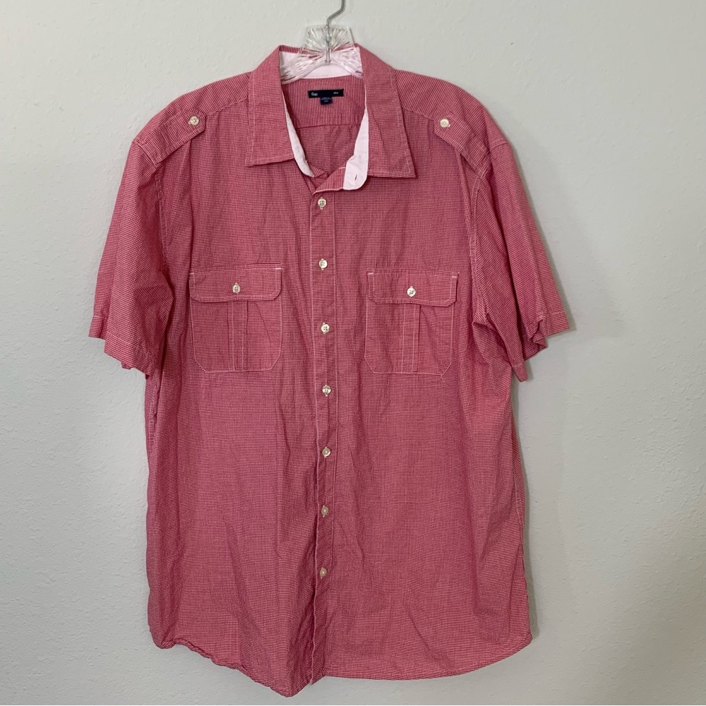 Men's Gap Red and White Plaid Short Sleeve Button Down Shirt size XXL
